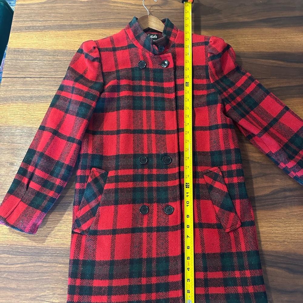 Ms New Yorker Red and Black Plaid Pea Coat - Picture 4 of 4